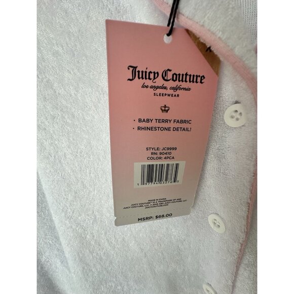 Juicy Couture Pj Set Women’s Sz CL Rhinestones Studded Logo In White Terry Cloth - Picture 4 of 6
